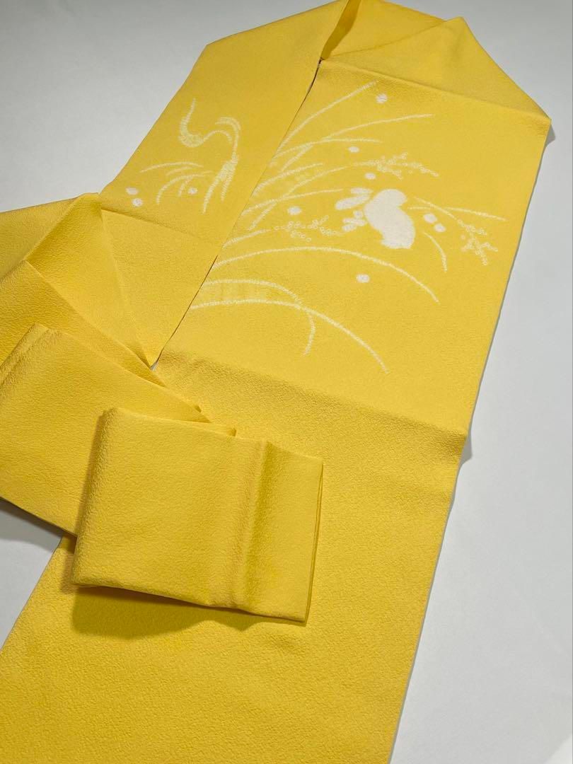 絞り うさぎ 芒 九寸名古屋帯 ちりめん 正絹 黄檗色系 - メルカリ