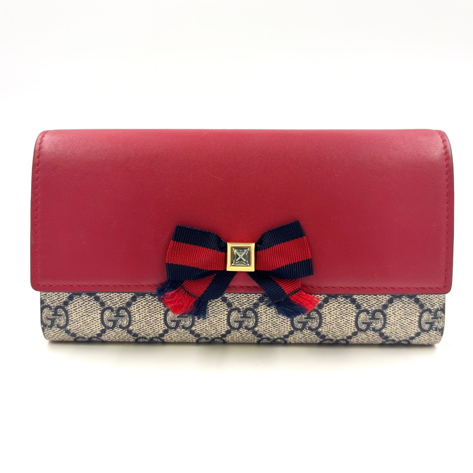 [GUCCI] GGスプリーム レザー×キャンバス ネイビー 長財布 GUCCI グッチ GGジップ アラウンドウォレット オフィディア 長
