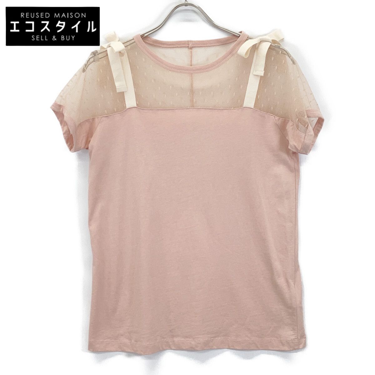 VALENTINO ヴァレンティノ Spa PR3MG07Z3J0 ﾋﾟﾝｸ ﾚｰｽ 切り替え ｼｮﾙﾀﾞｰﾘﾎﾞﾝ ﾄｯﾌﾟｽ S
