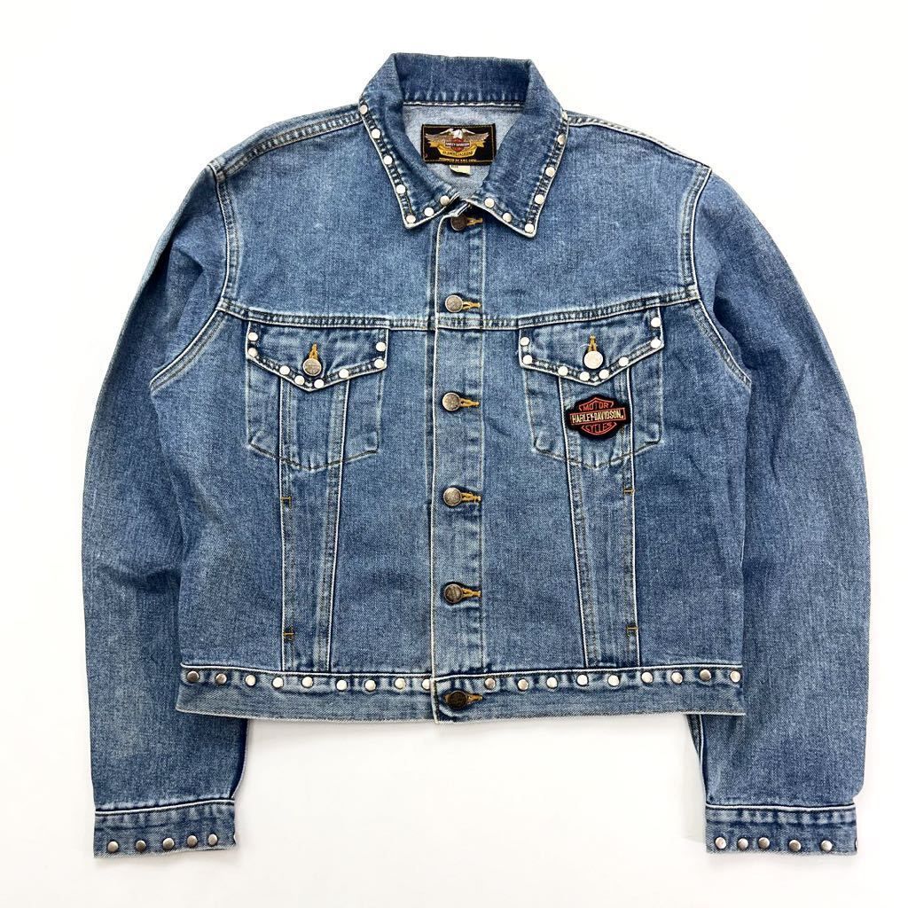 Harley Davidson 無骨スタイル◎ カシメスタッズ デニムジャケット ブルー M アメカジ ストリート バイカー ハーレーダビッドソン E258