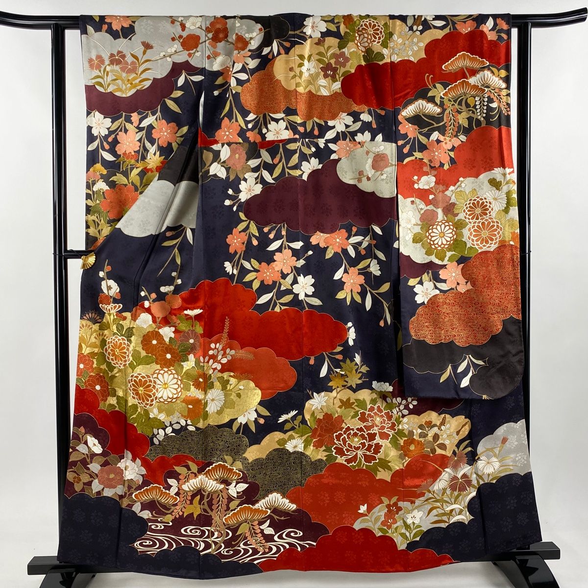 振袖 身丈160cm 裄丈66cm M 袷 藤井寛 落款 菊 雲文 金糸 金彩