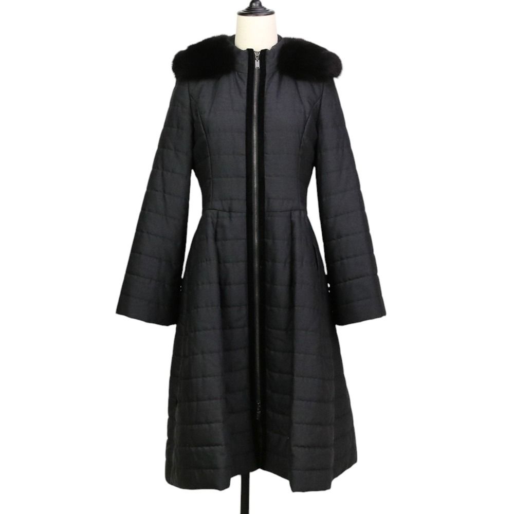 FOXEY フォクシー フォックスファー フィット フ 中綿 パデッドコート 37478 38 グレー レディース 古着