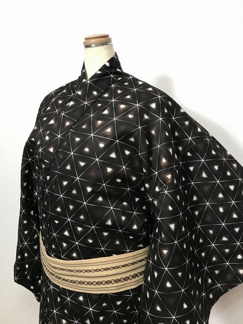 3Lサイズ 男物 綿麻 浴衣 こげ茶地に籠目模様