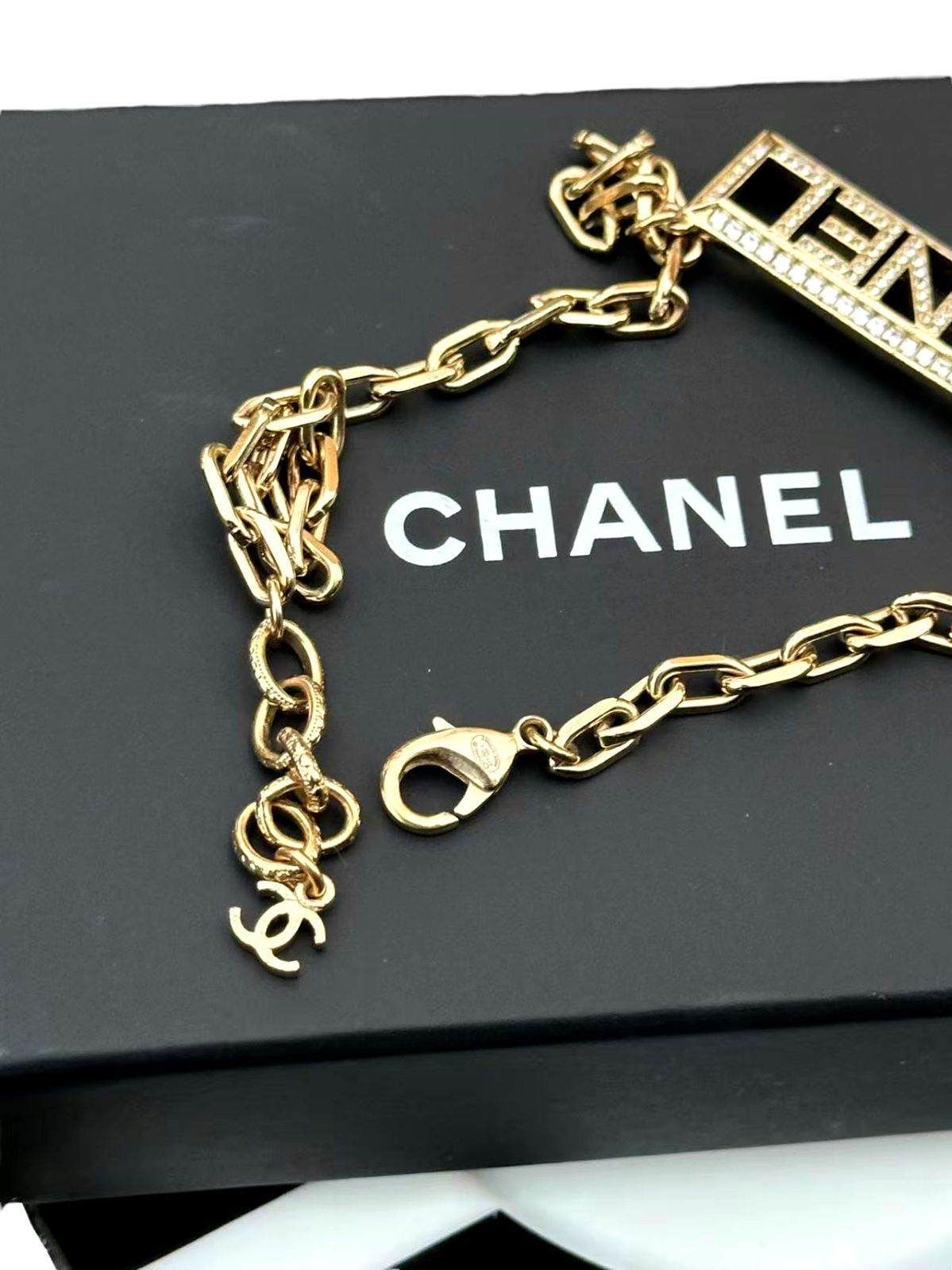 超 本物 CHANELシャネルアルファベット星スターロゴペンダントラインストーンチェーンGPネックレスチョーカーネックレス刻印あり FORTGASGNV_COM_BR