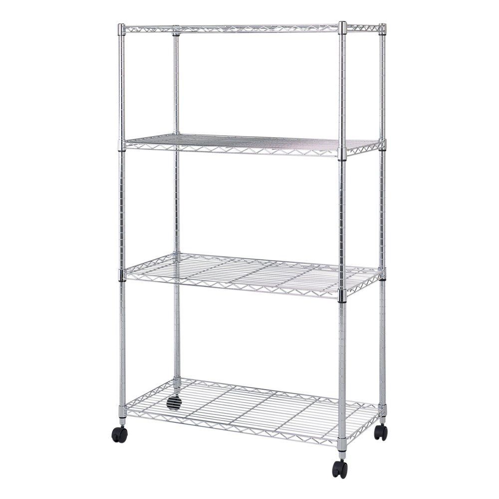 キャスター付き 頑丈 全体耐荷重320kg 防錆加工 幅90×奥行46×高さ155cm ポール径25mmパーツ対応 収納棚 スチールラック 業務用 4段 シェルフ 幅90 メタルルミナスラック キッチン収納 ルミナス互換 EL25-90154 ドウ