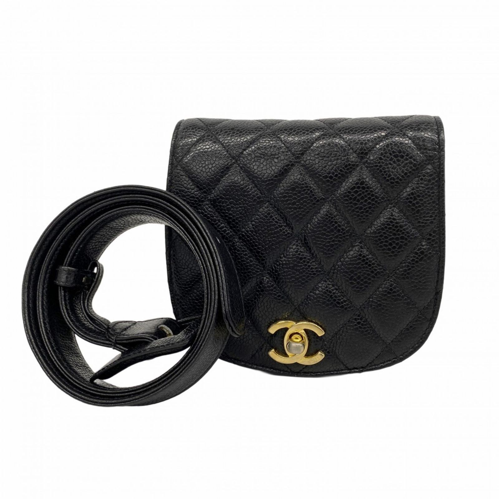 シャネル Chanel シャネル ウエストバッグ マトラッセ キャビアスキン ブラック レディース