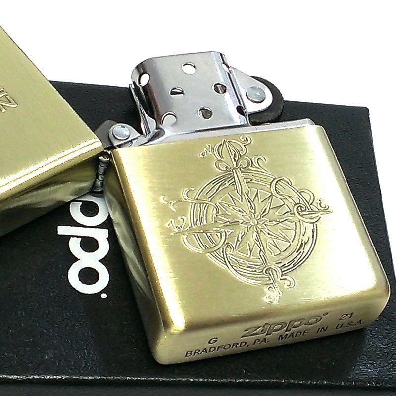 ZIPPO ライター コンパス ジッポ ロゴ アンティークゴールド 