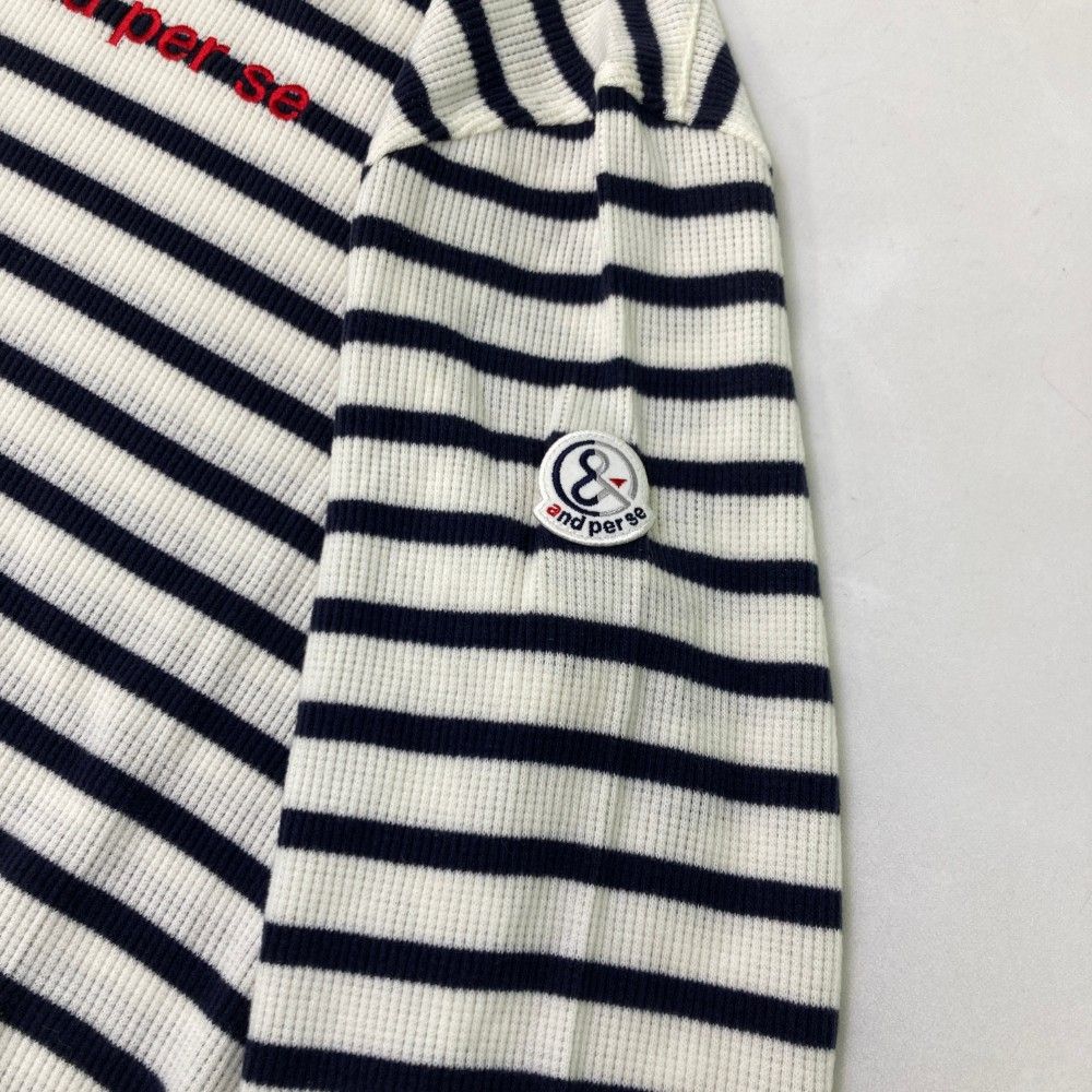 サイズ：M AND PER SE アンパスィ  タートルネック 長袖Tシャツ ボーダー柄 グリーン系 [240101502028] ゴルフウェア メンズ ストスト AND PER SE アンパスィ タートルネック 長袖Tシャツ ボーダー柄