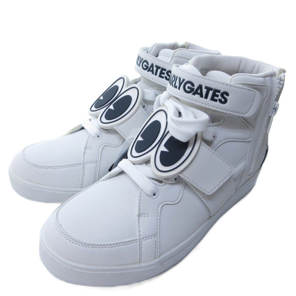 パーリーゲイツ PEARLY GATES タグ付き ゴルフシューズ ハイカット ロゴ 目玉モチーフ 白 ホワイト 24cm IBO81