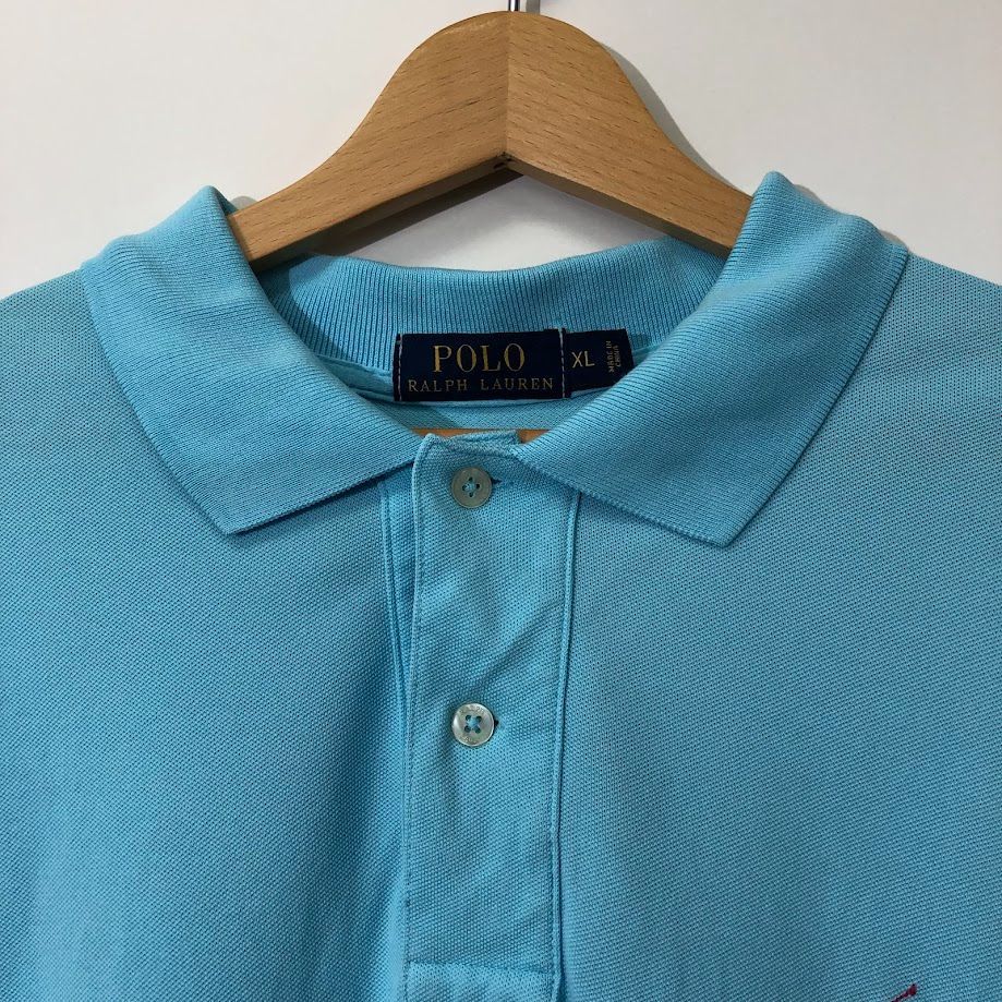 POLO RALPH LAUREN/ポロラルフローレン 半袖ポロシャツ ポニー刺繡 CHINA製 メンズ XL ブルー POLO RALPH LAUREN (ポロラルフローレン) ロゴ 麻100％ ワンポイント