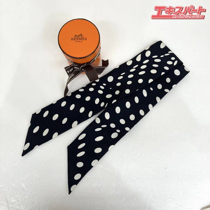 HERMES ツイリー ドット柄 ブラック 中古美品】エルメス HERMES スカーフ ツイリー ドット 水玉 ブラック