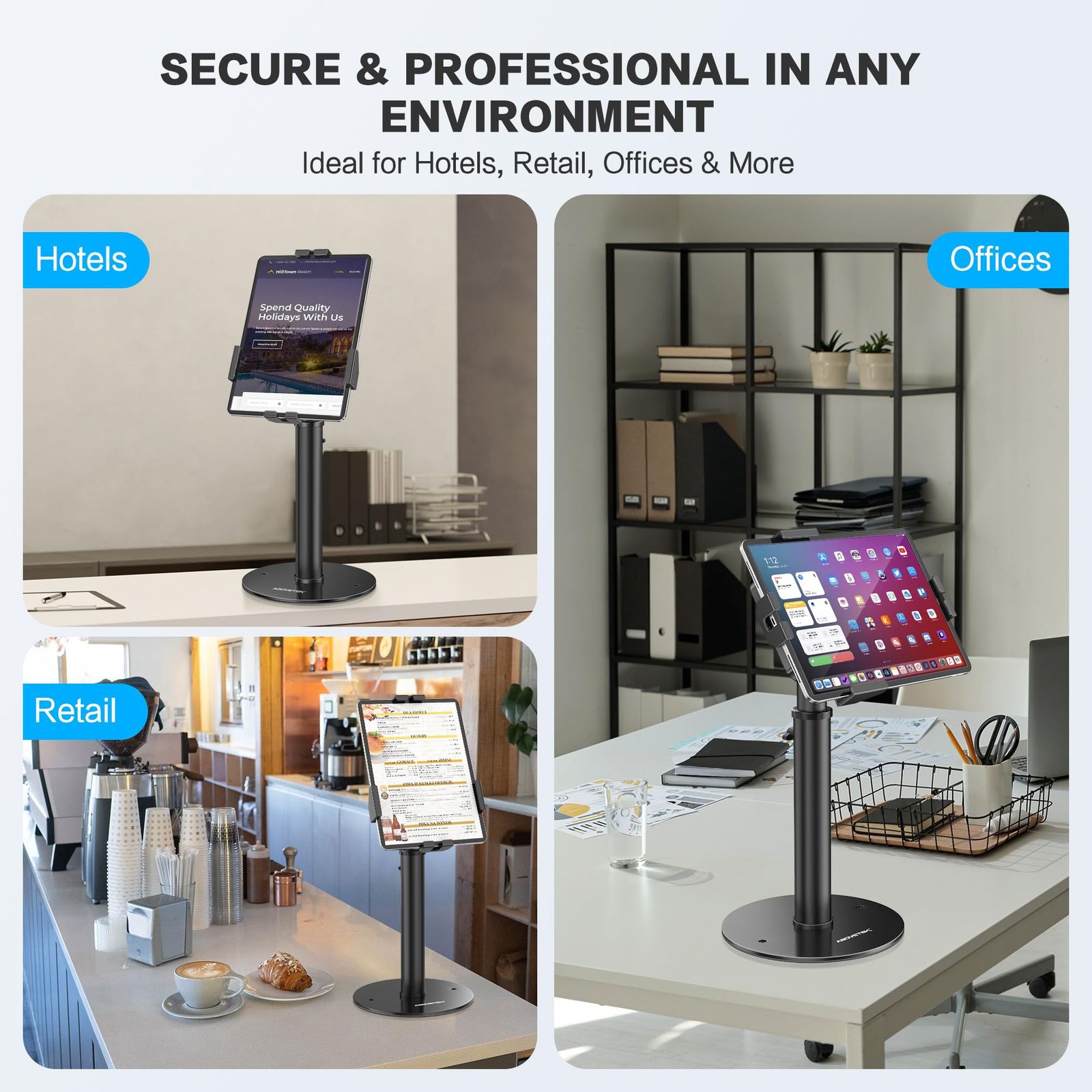 盗難防止 | 360°回転 | タブレットキオスクスタンド | 高さ調節 | AboveTEK ホルダー | ロック式 POS | エアレジ | セキュリティ対策 | 卓上型 | 7.9?11インチ | iPad Air Pro HP など | TH