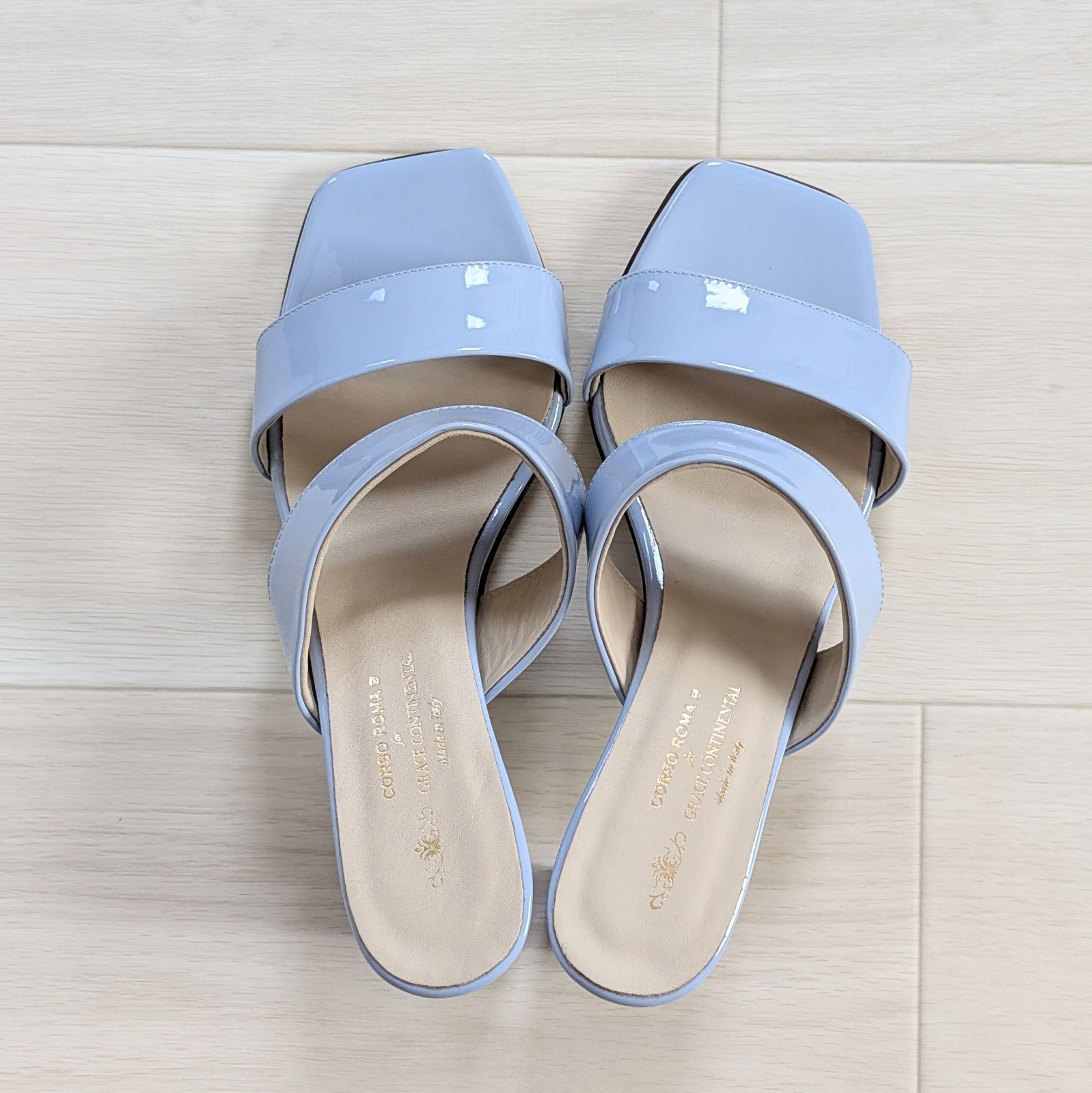  ･箱なし GRACE グレースコンチネンタル CORSO ROMA 9 パテントサンダル ブルー 36 ミュール サンダル ミュール