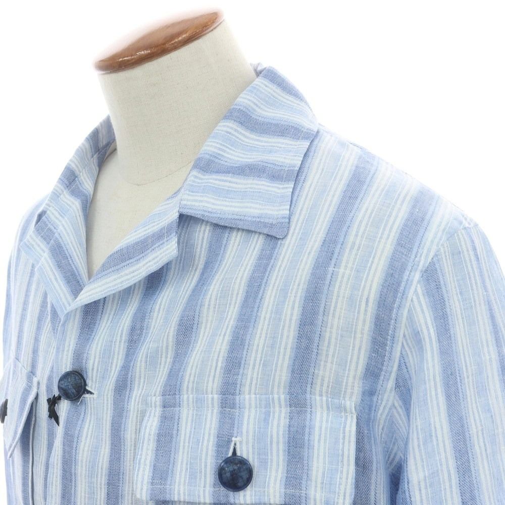 タリアトーレ TAGLIATORE リネン ストライプ シャツジャケット ブルーxホワイト サイズ48 メンズ