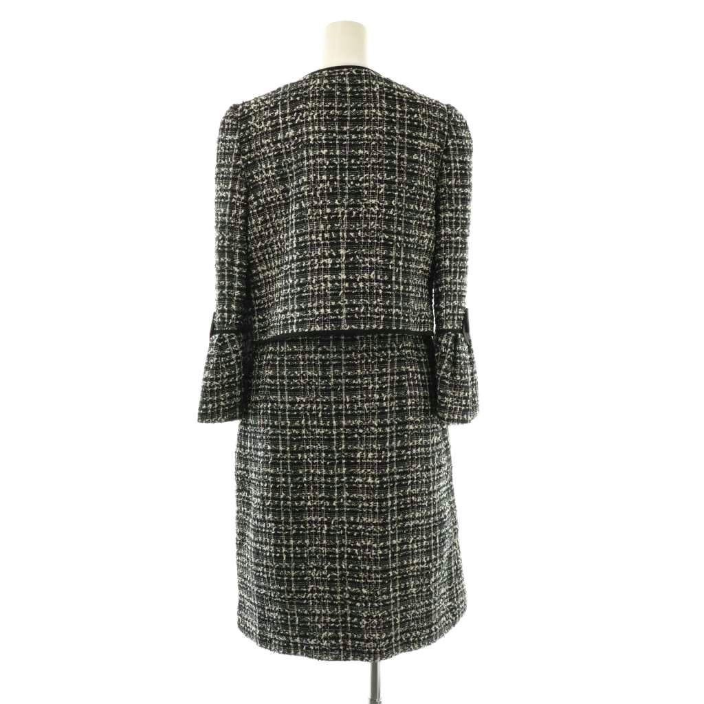 エムズグレイシー M S GRACY ツイードノー ジャケット ワンピース 七分袖 膝丈 セットアップ 38 黒 白 NR OS