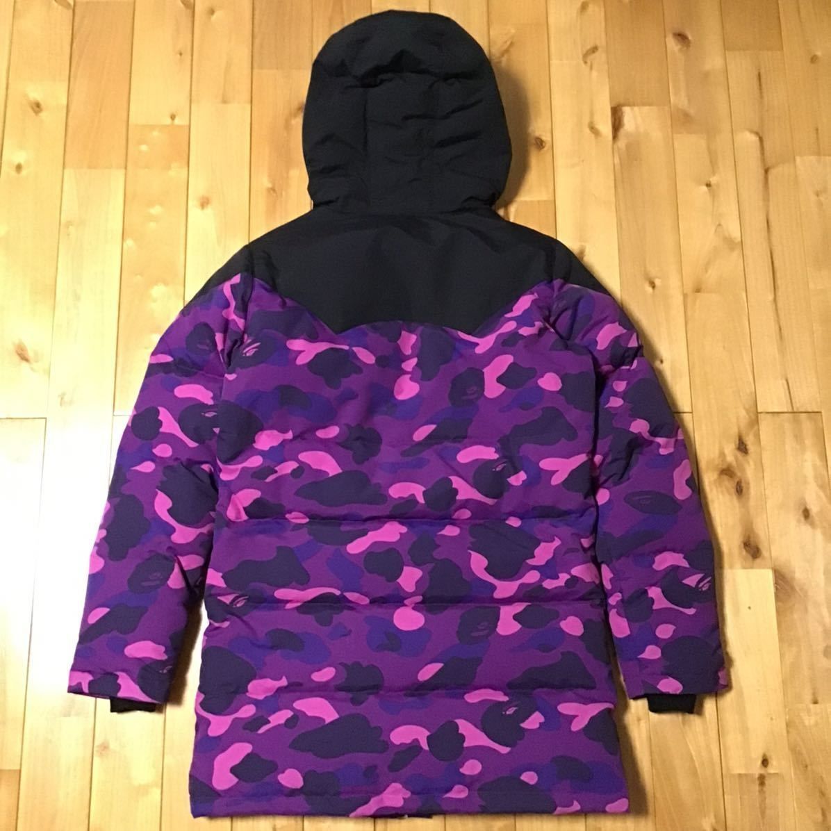 Purple camo ロング ダウンジャケット Sサイズ a bathing ape BAPE long down jacket エイプ ベイプ  アベイシングエイプ 迷彩