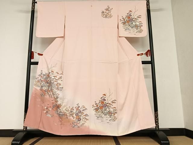 平和屋着物●豪華振袖　花丸文　暈し染め　金彩　銀通し地　正絹　逸品　AABD6430cs 平和屋着物○豪華振袖 花丸文 暈し染め 金彩 銀通し地 正絹