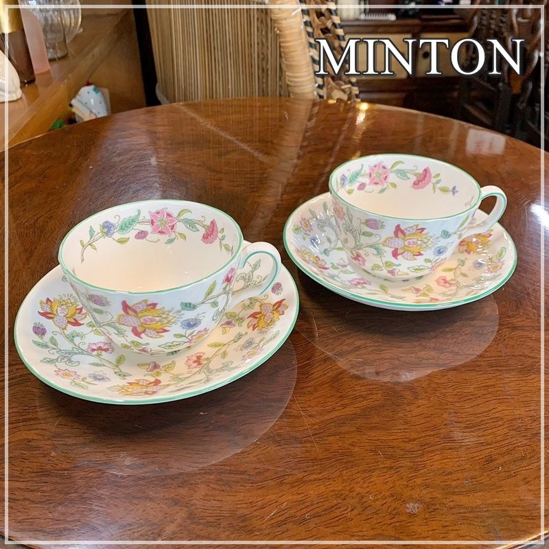 廃盤 ミントン ハドンホール カップ＆ソーサー 2客セット MINTON HADDON HALL ペア グリーン 英国 花柄 オシャレ  人気【RU0426-4】 - メルカリ