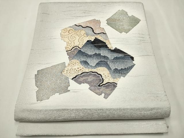 平和屋着物●太鼓柄袋帯　作家物　破れ色紙流水草花文　金銀彩　正絹　逸品　CAAT0859hy 平和屋着物○太鼓柄袋帯 作家物 破れ色紙流水草花文 金銀彩 正絹 逸品