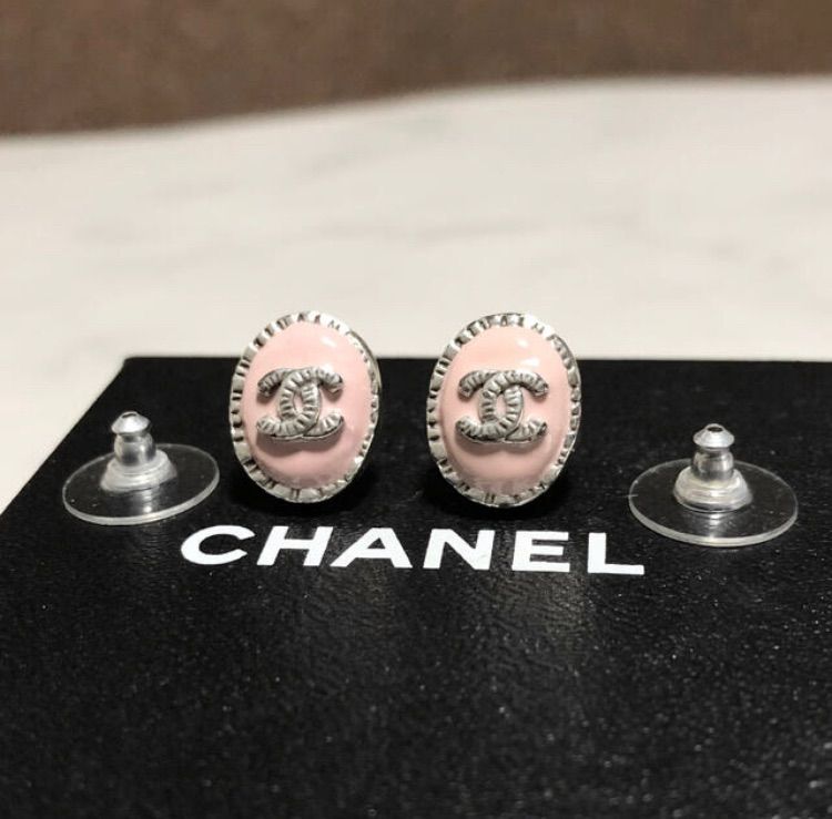 CHANEL シャネル ピアス ココマーク ピンク シルバー 銀 ロゴ 楕円 ...