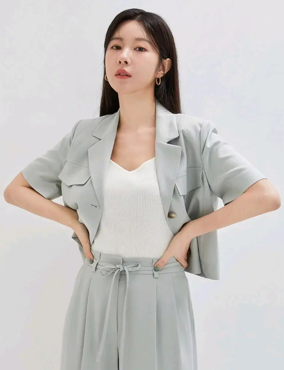 ROEM ロエム クロップドジャケット ワイドスラックス ミント S 28 サイズ 55 半 66 ハーフ