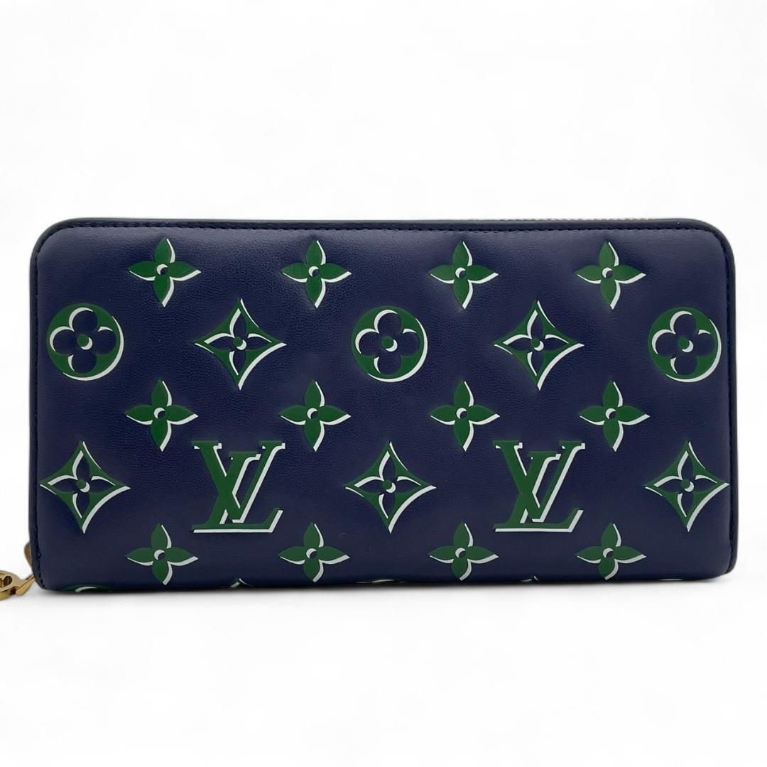 ルイヴィトン モノグラム エンボス ジッピーウォレット 長財布 ネイビー×グリーン クッサン
