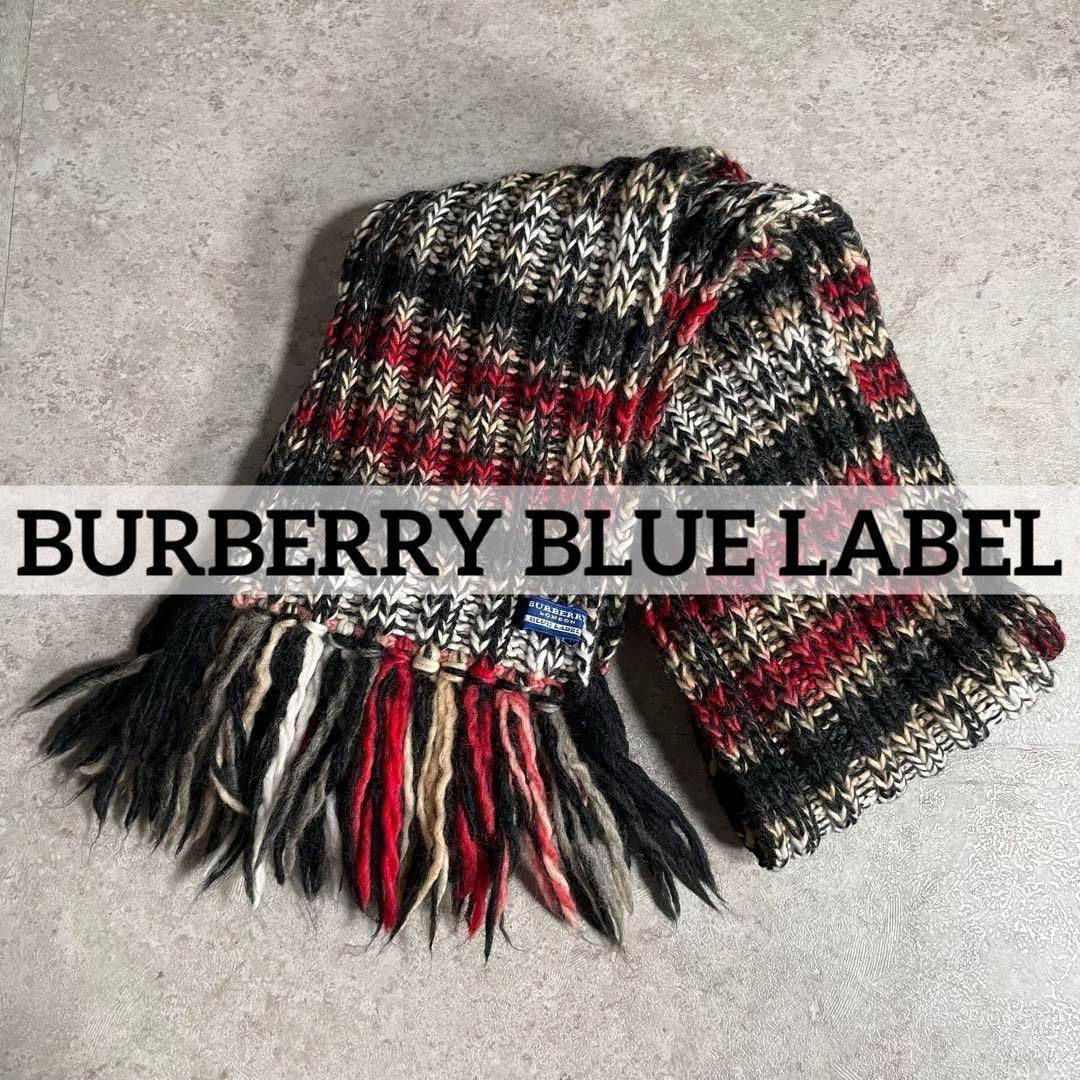 Y2K BURBERRY BLUE LABEL チェックリブニットロングマフラー バーバリーブルーレーベル