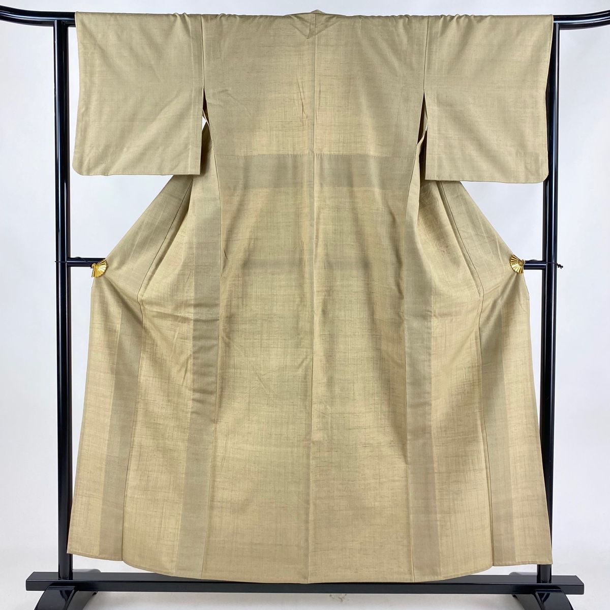 紬 身丈155.5cm 裄丈64.5cm M 単衣 薄茶色 正絹 秀品