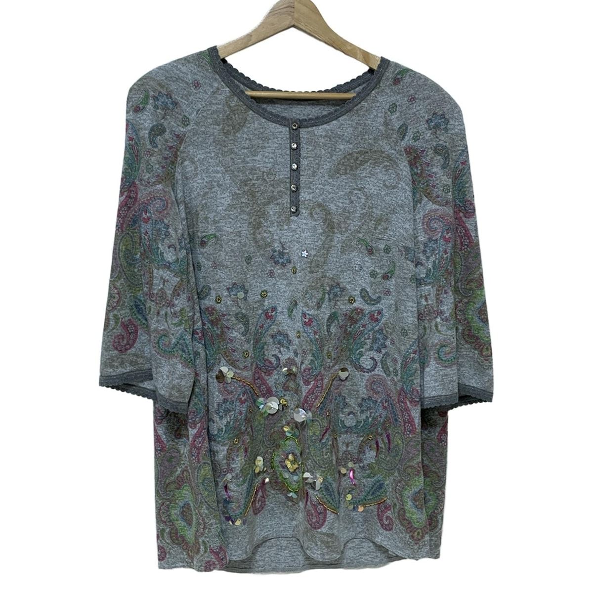 伊太利屋|GKITALIYA イタリヤ チュニック サイズ15 L レディース - ライトグレー×ライトブラウン×マルチ