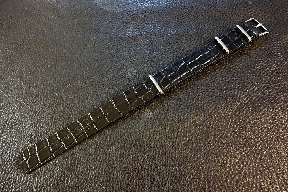 ◇Leather NATO G10Strap◇高品質国産本革クロコ型押しカーフ 半
