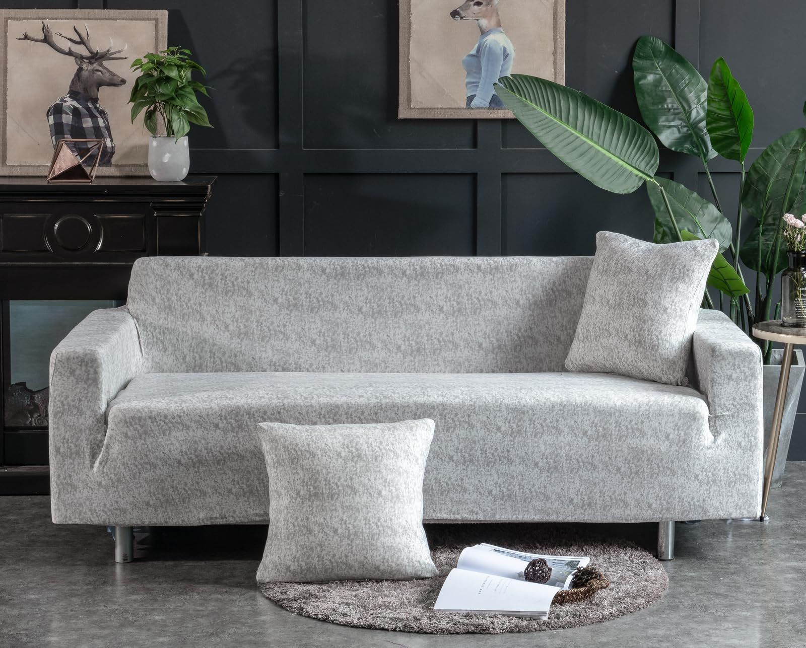 【特価セール】TMVOK ソファーカバー 3人掛け ストレッチ 北欧風 ソファーカバー 肘付き 滑り止め 柔らかい 伸縮素材 犬 猫 傷 防止 クッションカバー2枚付 超便利 幅190～230cm（ライトグレー）