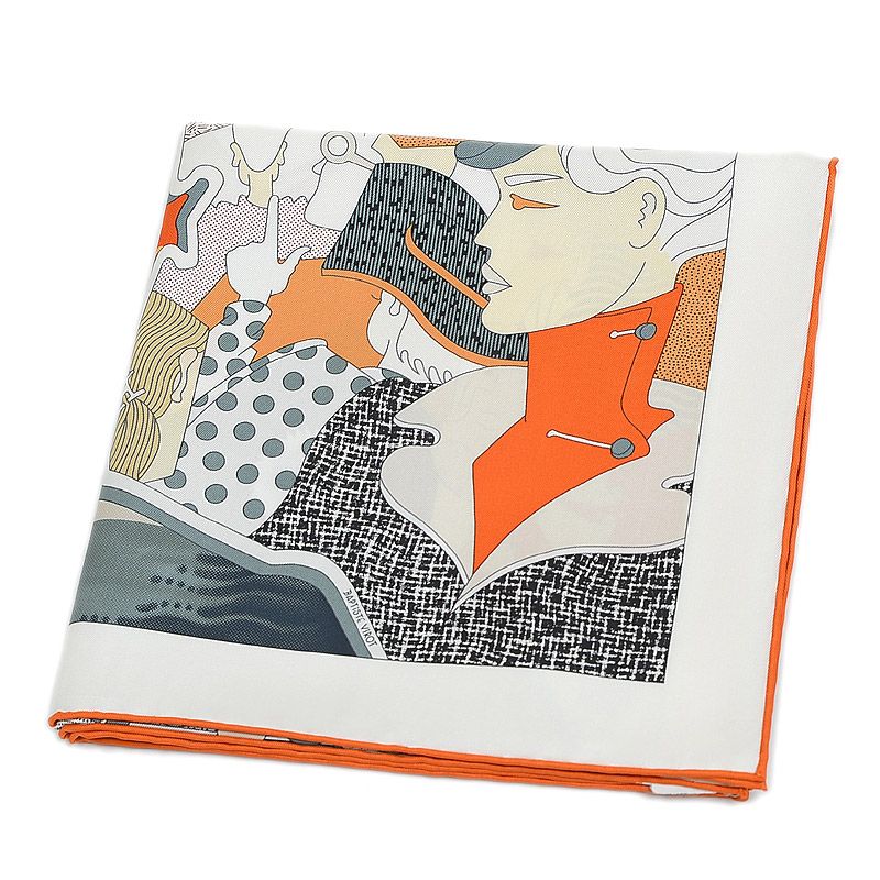 エルメス カレ90 スカーフ サ デコワフ CA DECOIFFE ホワイト/グ