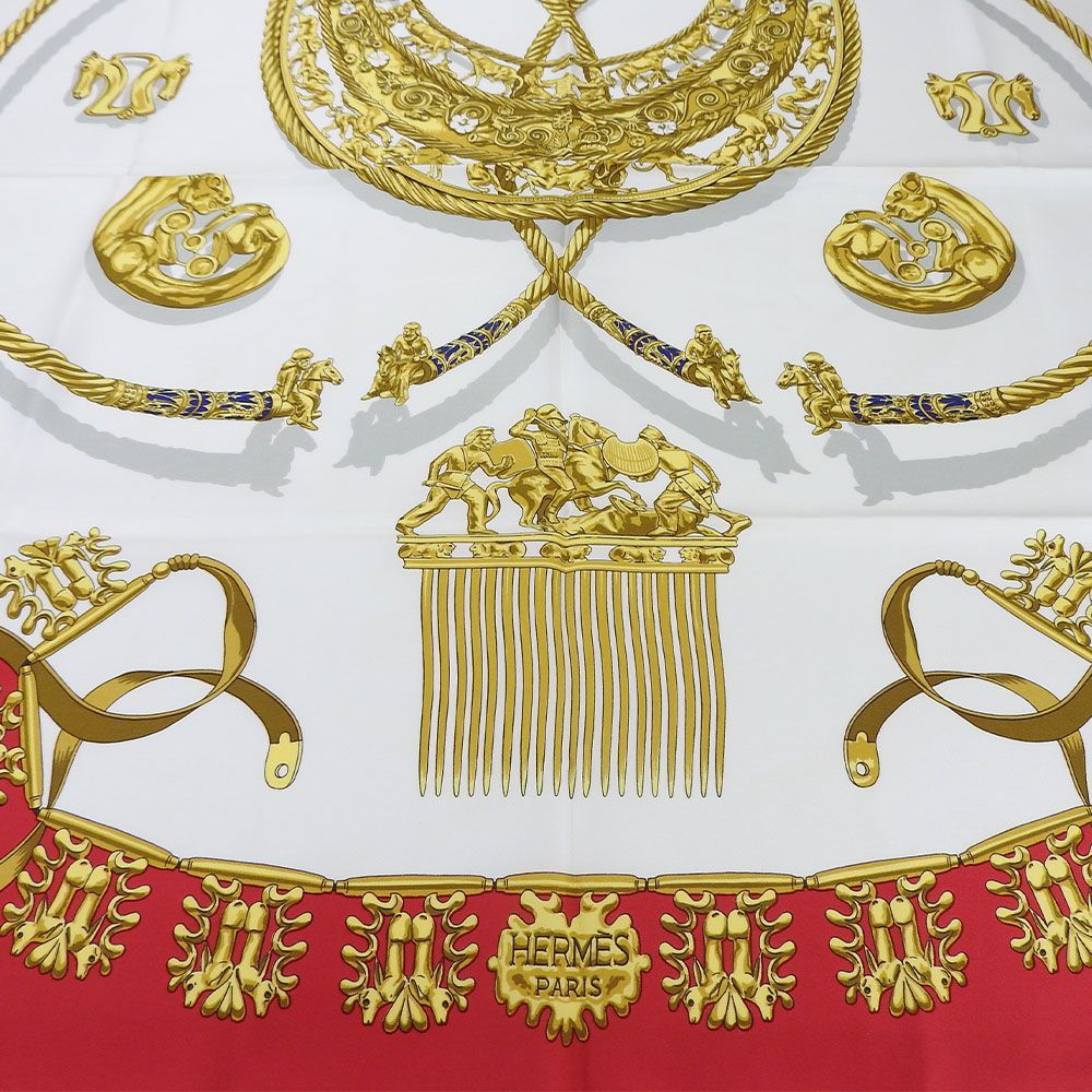 中古】 エルメス スカーフ カレ90 シルク100％ LES CAVALIERS D'OR