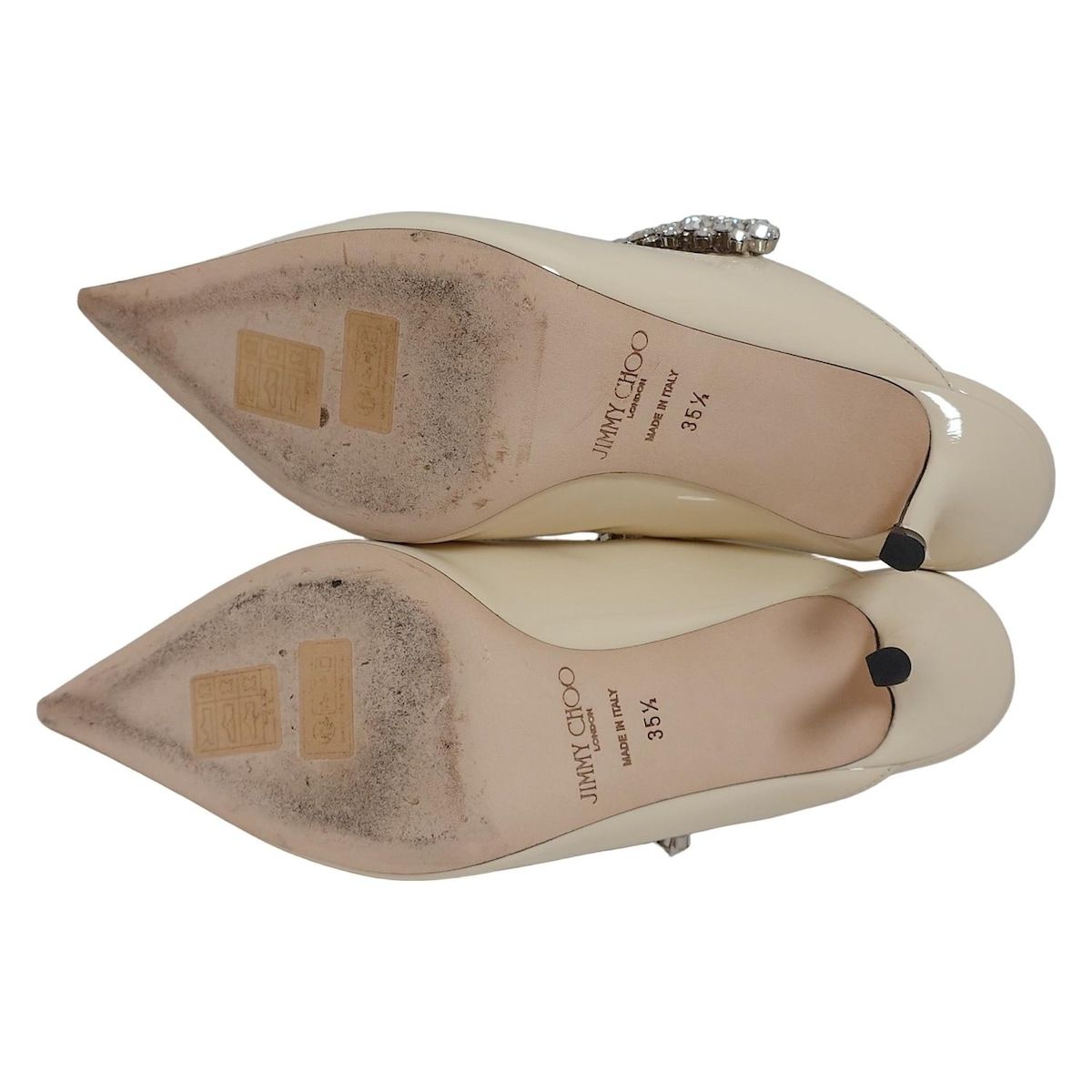  JIMMY CHOO ジミーチュウ ミュール 35 1 2 レディース ビング 65 アイボリー×クリア ラインストーン レザー ミュール サンダル ミュール