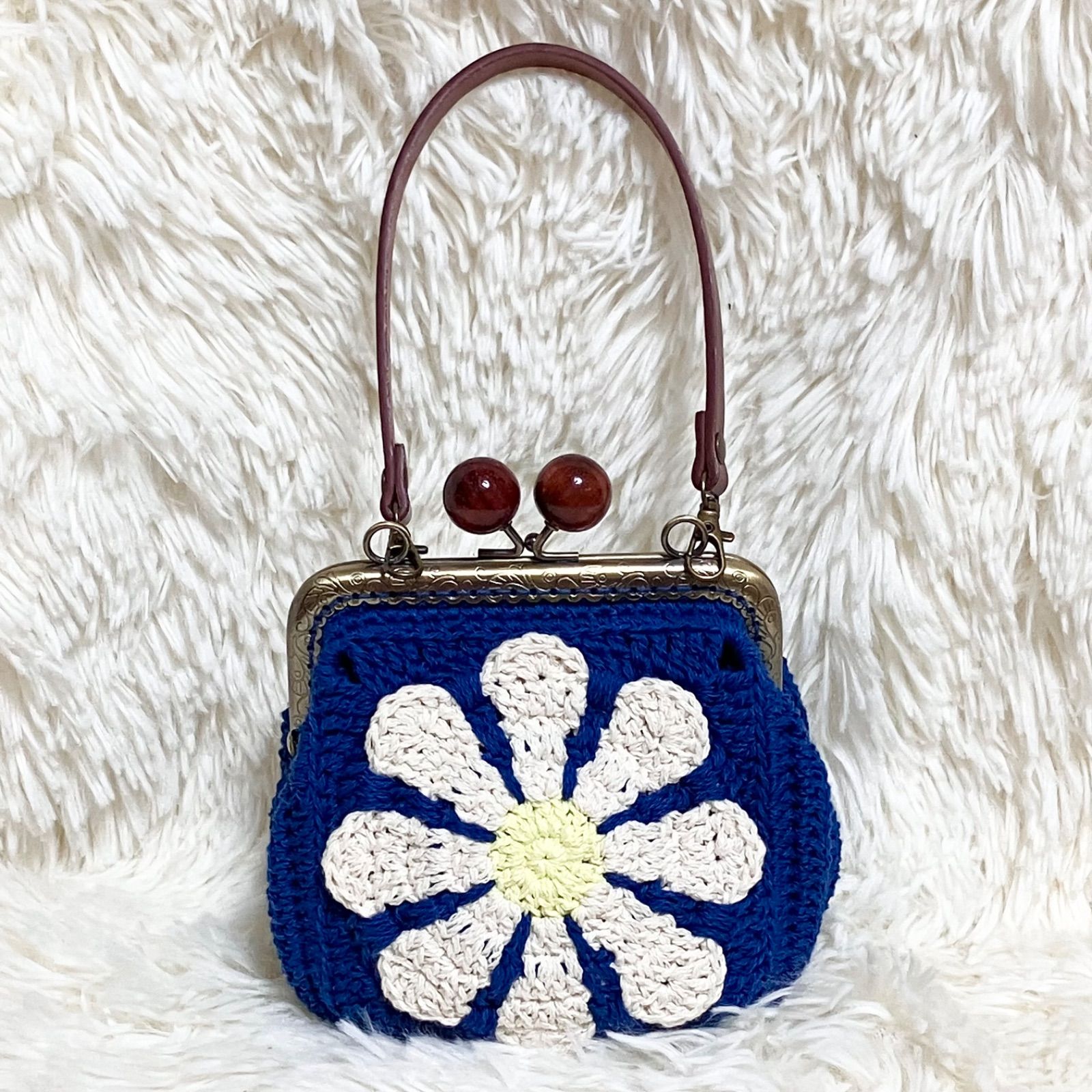 デイジーがま口 青 木玉 がま口ポーチ がま口ミニバッグ 持ち手付き  