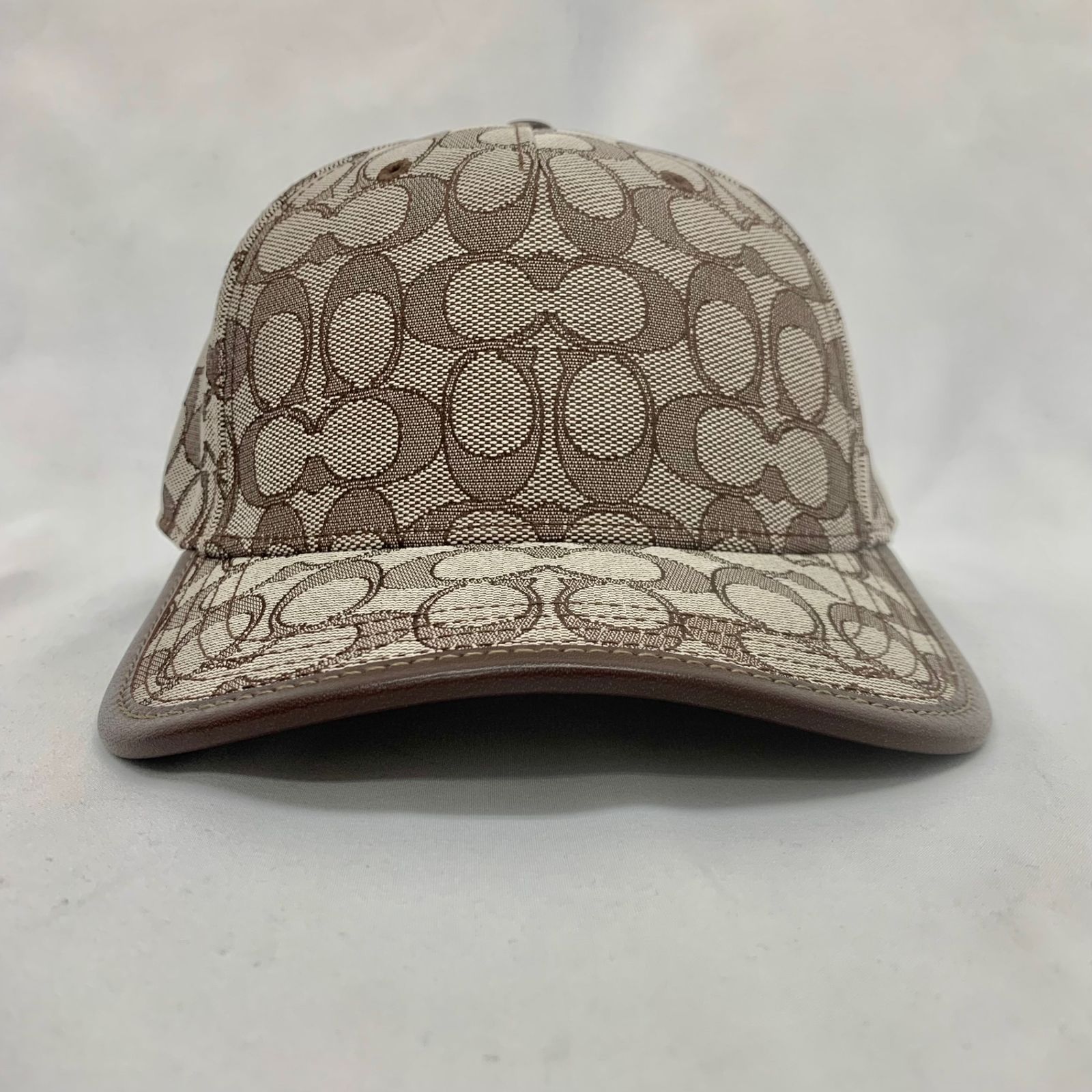 COACH シグネチャー ジャガードベースボールハット オーク CH788-CHR ベージュ ブラウン オーガニックコットン スムースレザー