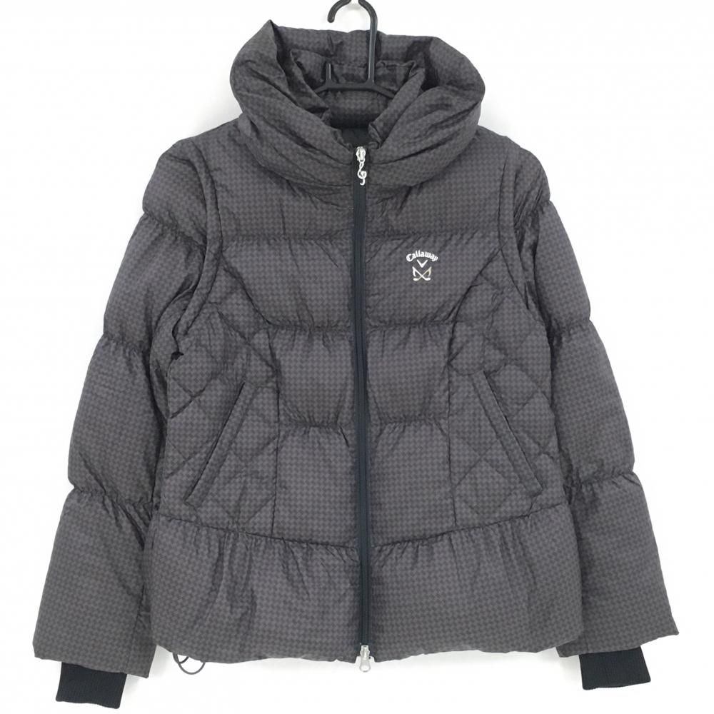 【美品】キャロウェイ 2WAYダウンジャケット グレー×黒 総柄 袖着脱可 レディース M ゴルフウェア Callaway