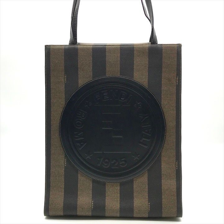 良品 FENDI フェンディ ペカン FF ロゴ PVC レザー トート バッグ 