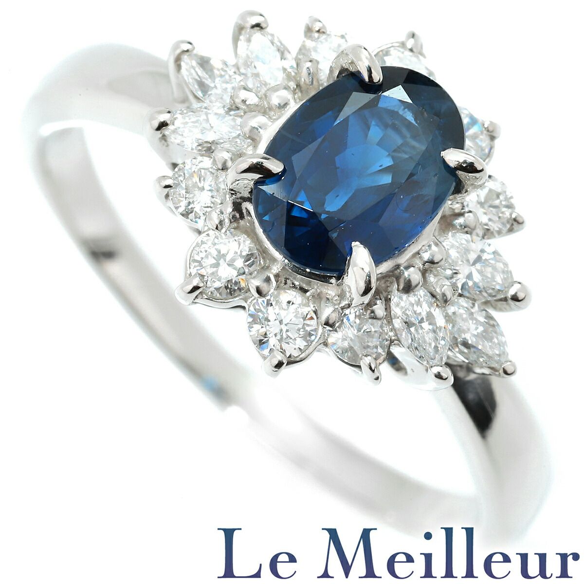 ヘイローデザインリング 指輪 サファイア 0.86ct ダイヤモンド 0.42ct  