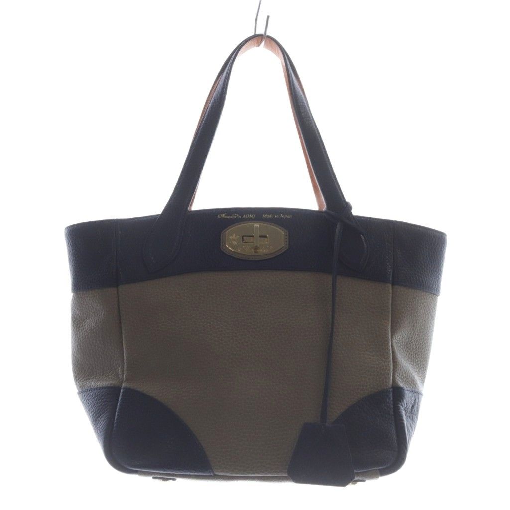 ADMJ アクセソワ Accessoires De Mademoiselle ハンドバッグ バイカラー ターンロック 切替 ロゴ 紺 グレージュ