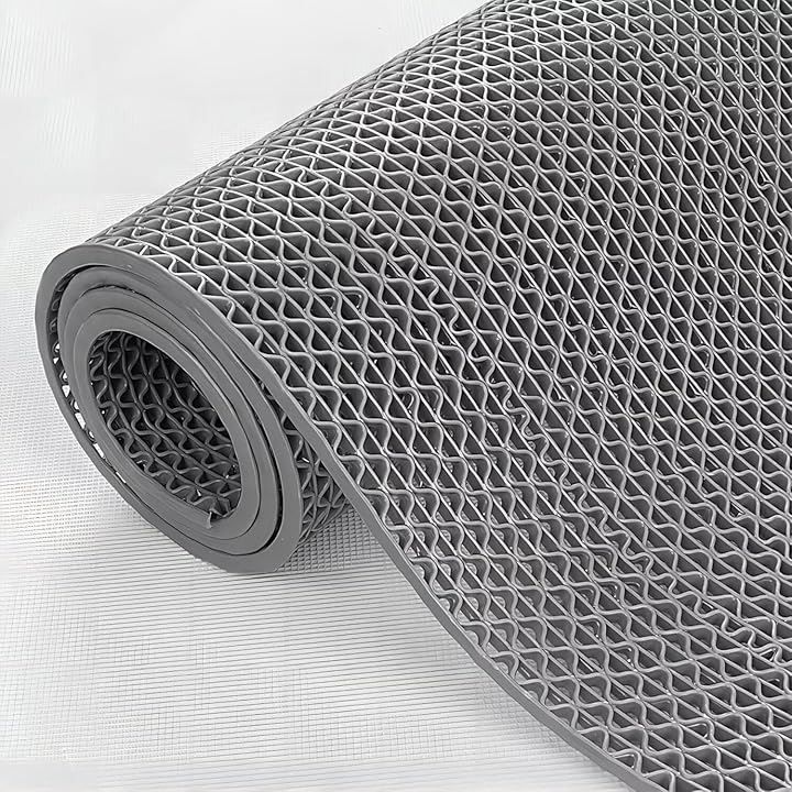 PANCY 業務用滑り止めマット PVC ゴムマット 歩行滑り止めマット 厚さ4.5mm 透水マット 穴あき 風呂マット プール下マット 玄関マット 屋外 抗菌 速乾 グレー 1.2x15m