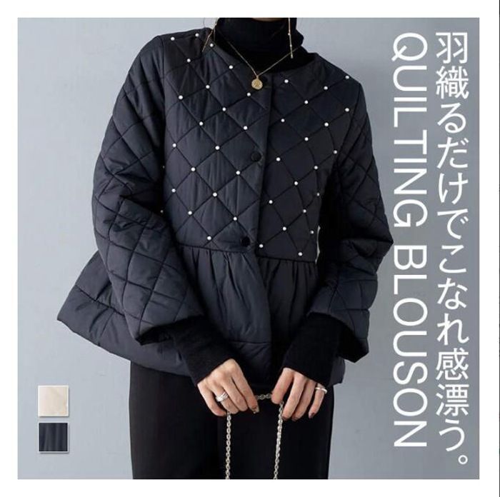 ギルドプライム♡ニットキルティングブルゾン·͜· ♡美品 キルティング ブルゾン レディース ノーカラー 長袖 羽織り