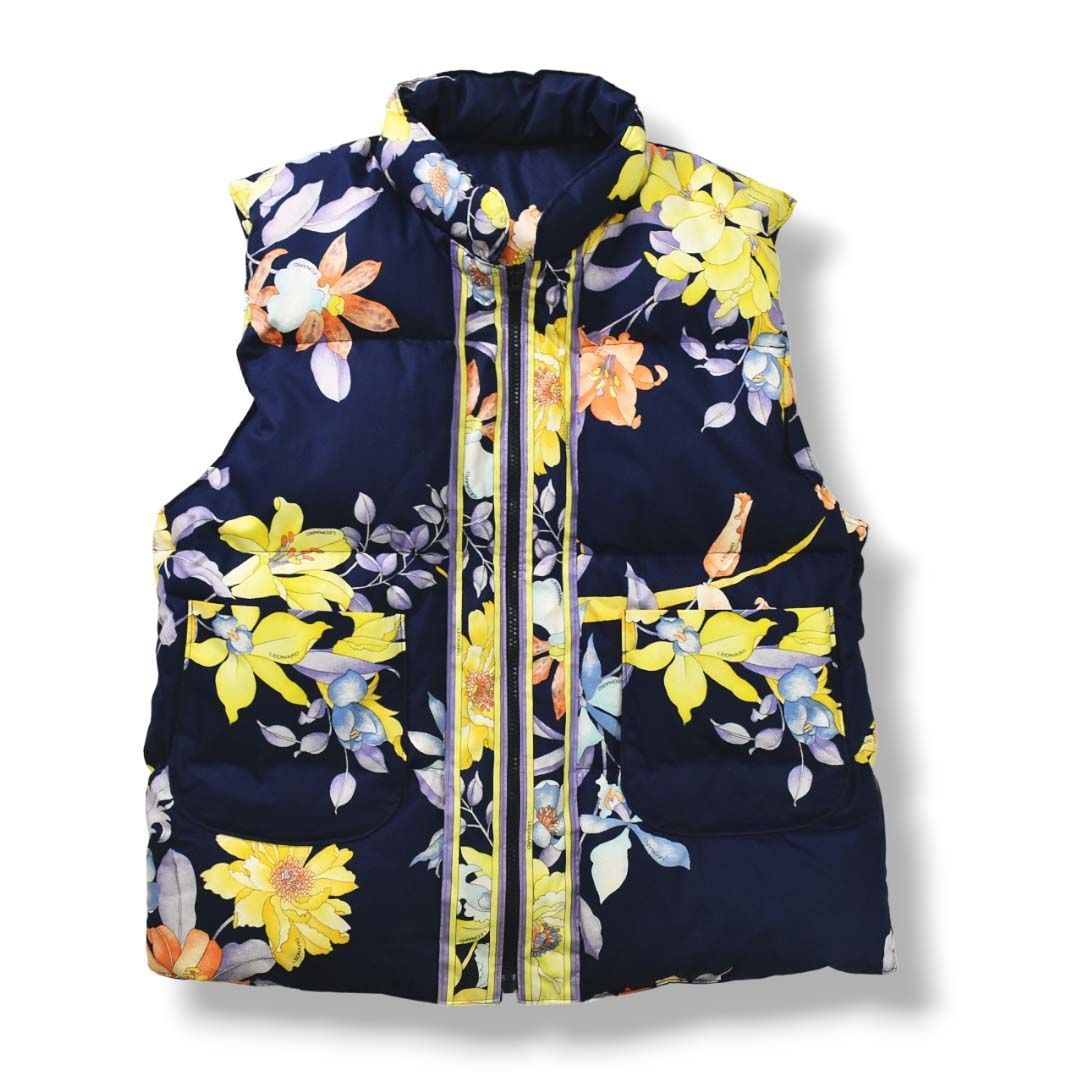 レオナール LEONARD FASHION 花柄 ダウンベスト ネイビー レディース