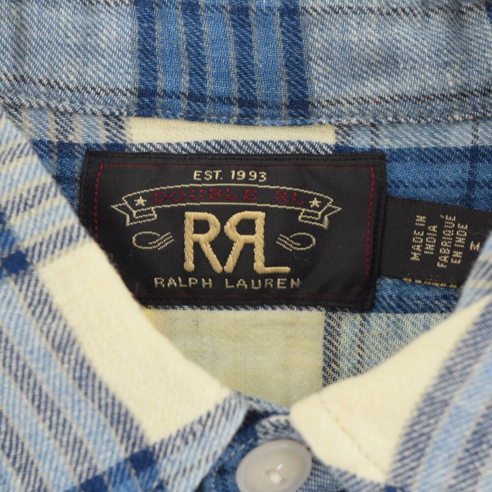 RRL (ダブルアールエル) チェック柄 長袖ネルシャツ ブルー/ホワイト