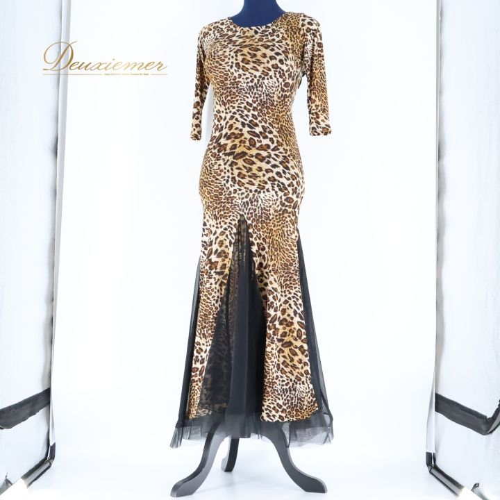 社交ダンス 衣装 ワンピース ドレス フリル レース 黒 ブラック