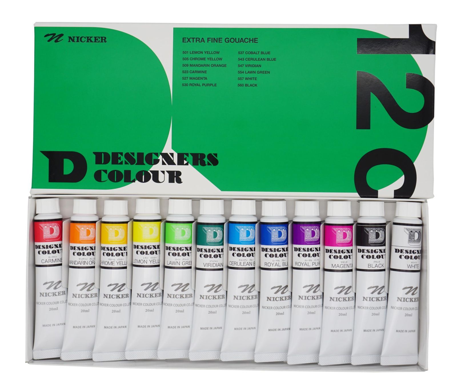 ニッカー絵具(Nicker colour) 水彩絵具 デザイナースカラー 12色セットN 20ml(6号) DC20ML12N
