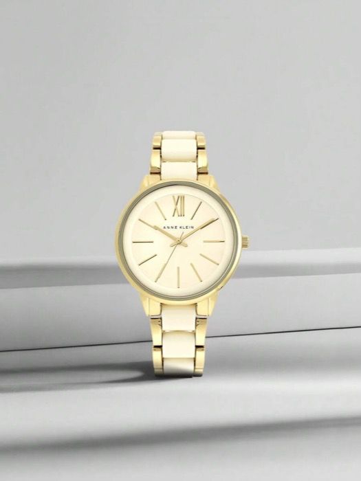 腕時計 レディース クォーツ 女性用樹脂クォーツブレスレットウォッチ ゴールドトーンケース 女性用防水アナログウォッチ レディースアイボリーダイヤルラウンドウォッチ 調節 なブレスレット付き