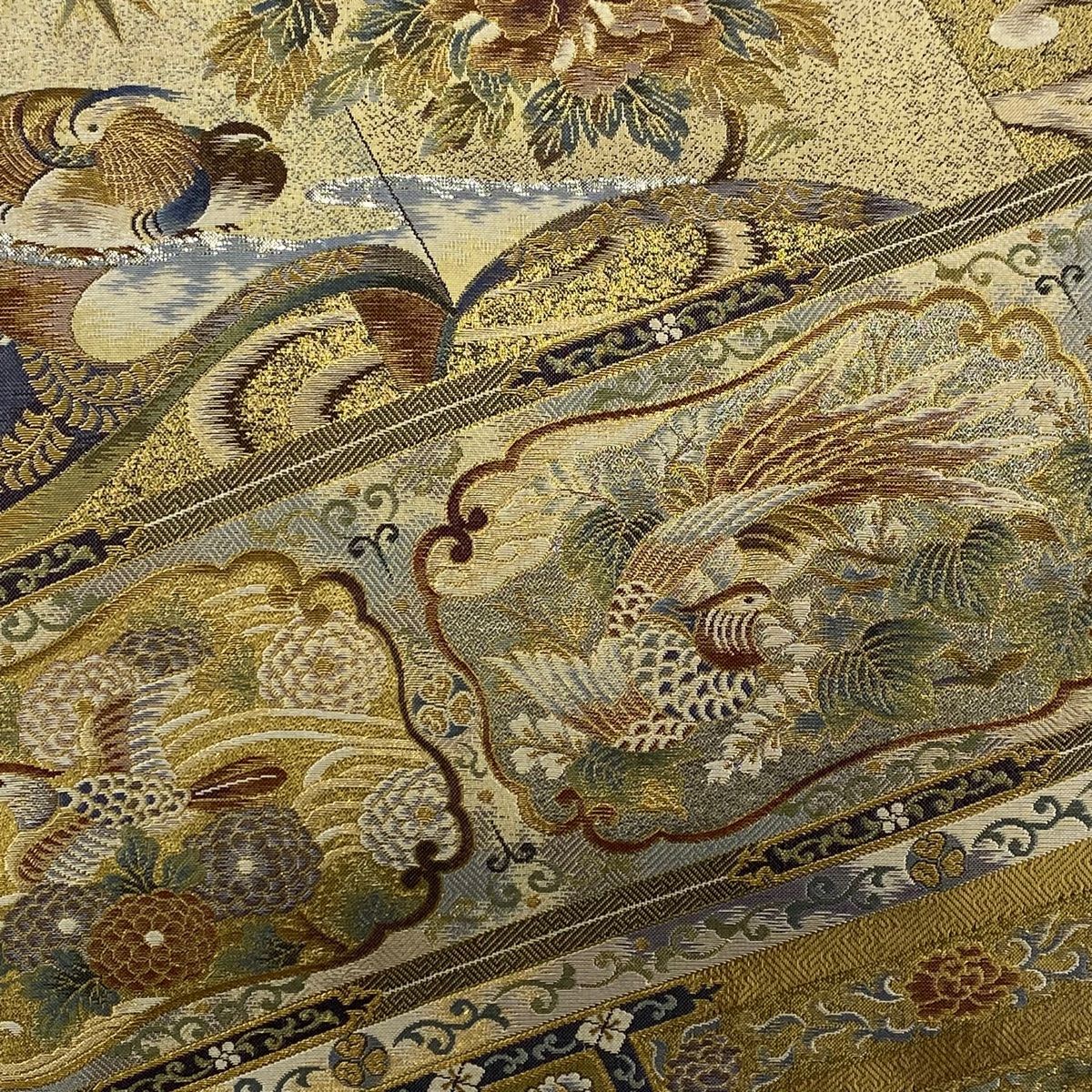 丸帯 名品 温故知新 冊子文 花鳥 金糸 箔 金色 全通 正絹