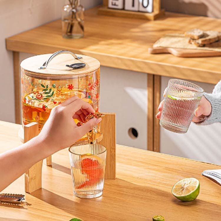 ドリンクサーバー ガラス 蛇口付き 冷水筒 麦茶ポット 2600ml