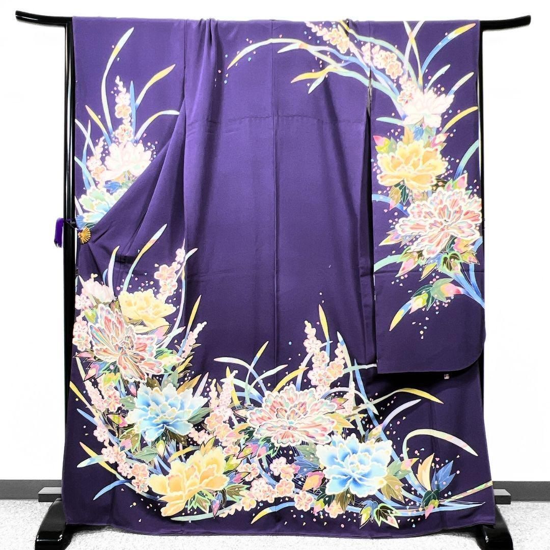 逸品】 京加賀友禅作家 松本健一作 紫色の振袖 晴れ着 成人式 着物 